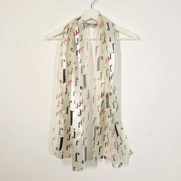 Vintage Novelty Print Alphabet Letter J Silky Sheer Scarf Made in Korea - Picture 7 of 7